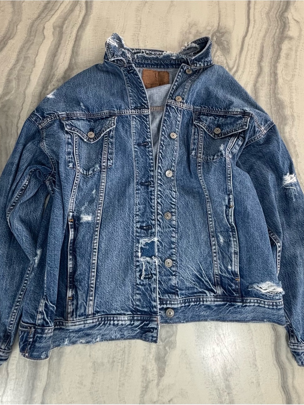 American Eagle Outfitters Distressed Blue Denim Jacket